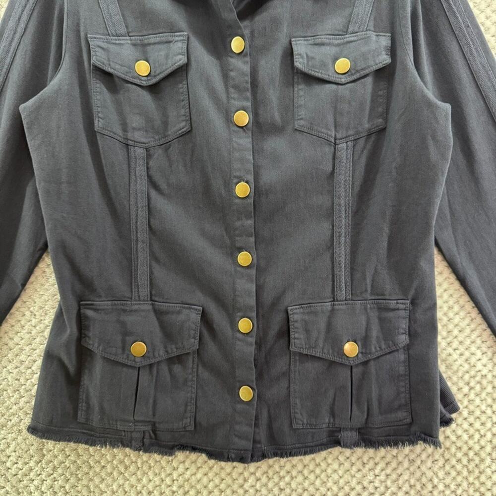 XCVI Wearables Utility Jacket Womens L Blue Button Front Pockets Boho Casual - Picture 4 of 13